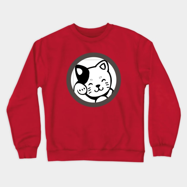 Cute cartoon kitty pawing its face, black& white circle frame Crewneck Sweatshirt by PersianFMts